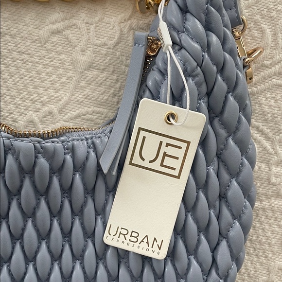 Light Blue Quilted Shoulder Bag with Gold Chain - Picture 2 of 5